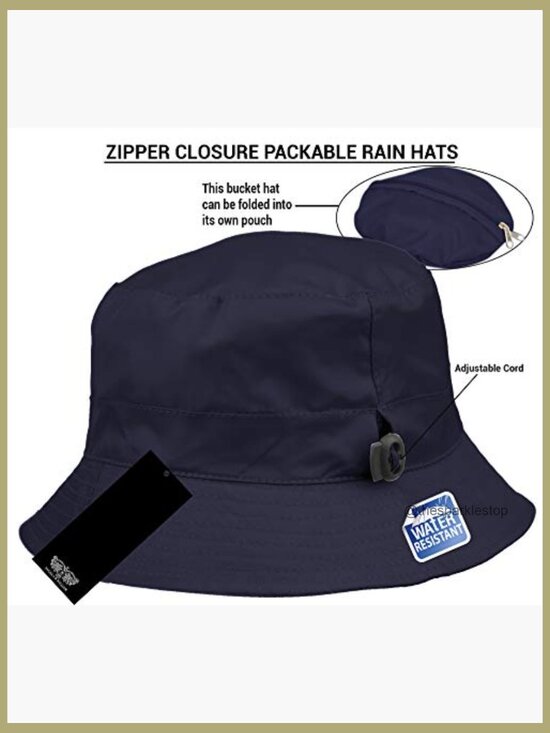 Adjustable Waterproof Bucket Rain Hat in Nylon, Easy to Fold